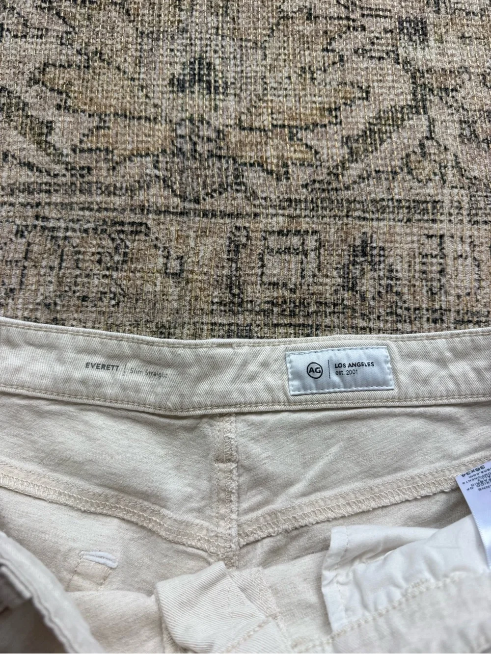 AG Everett Slim Straight Cotton Blend Pants Cream 36x34 Coastal Beach Casual
